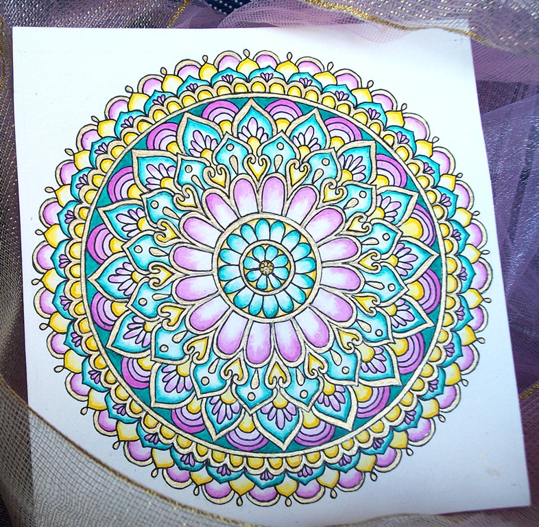 pink green gold mandala