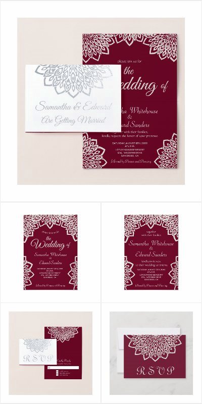 silver burgundy mandala wedding suite