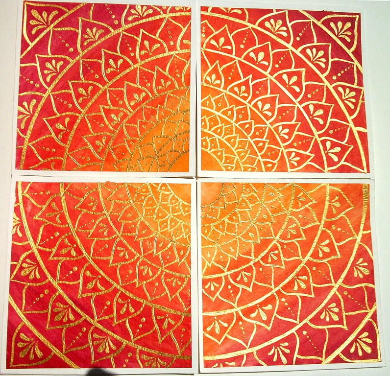 Orange Red Gold Mandala quadrants