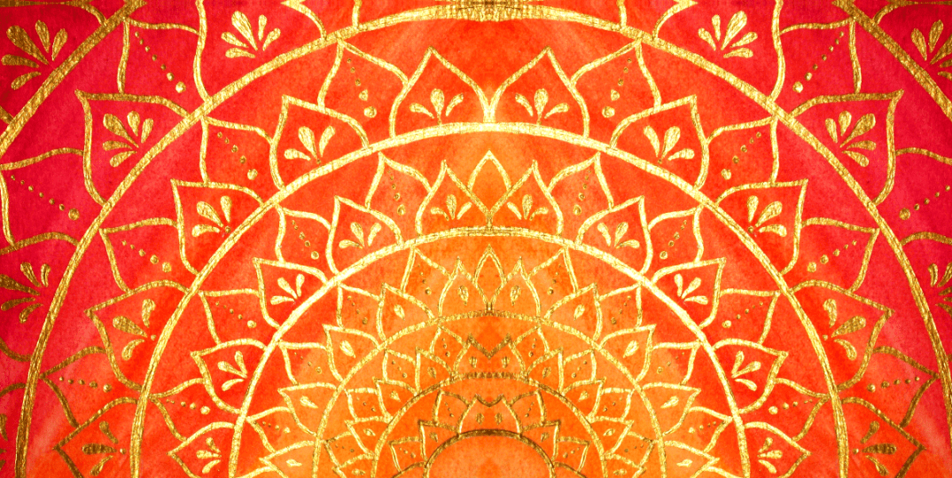 Gold Mandala with orange red background