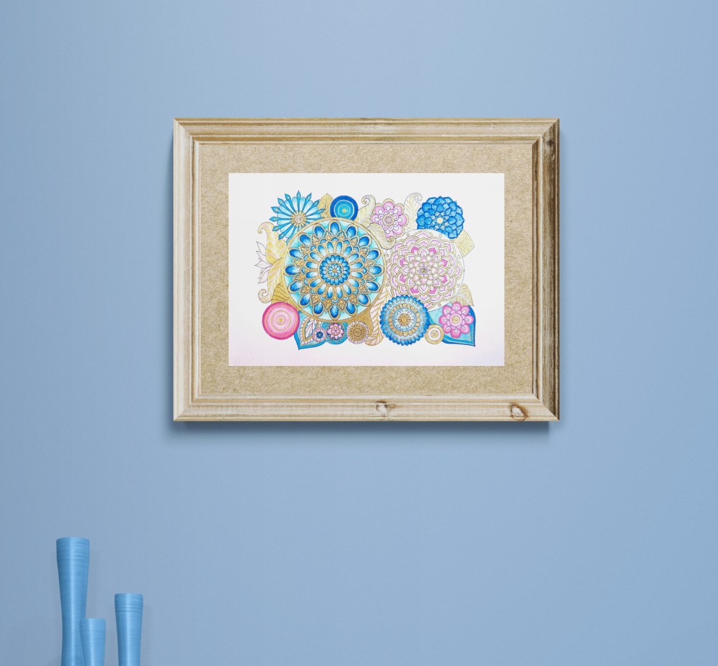 Brilliance Gold Mandalas Pattern Blue Pink