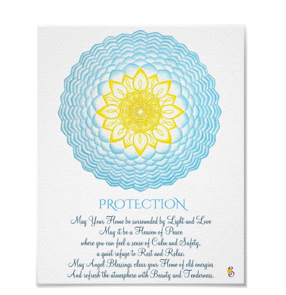 Protection Quote Blue Yellow Mandala Poster