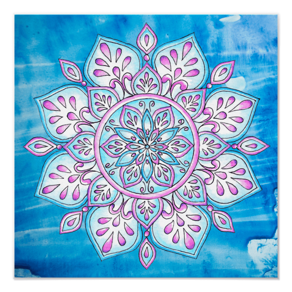 Enchanted Blue Purple Pink Mandala Print