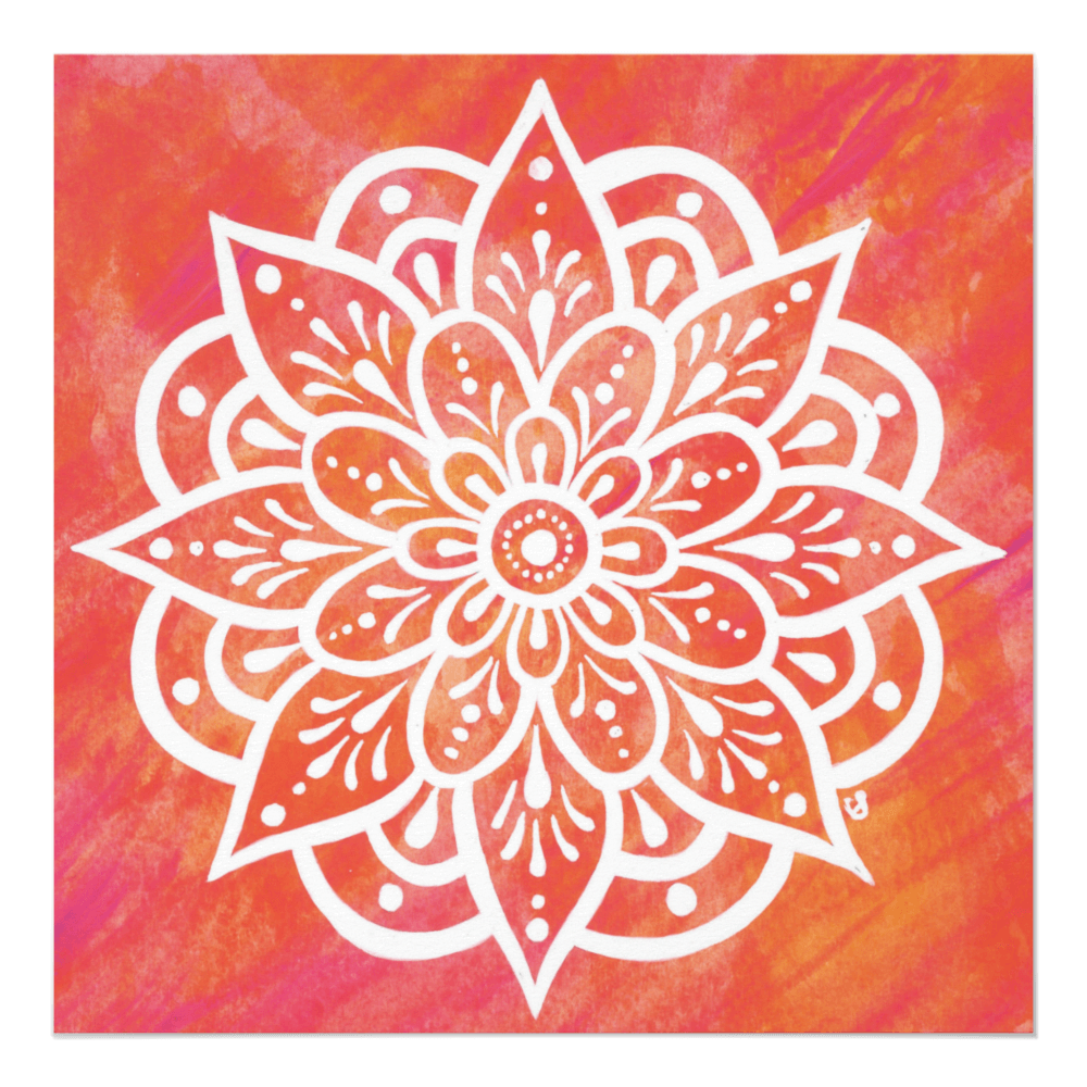 Red Orange White Mandala Print