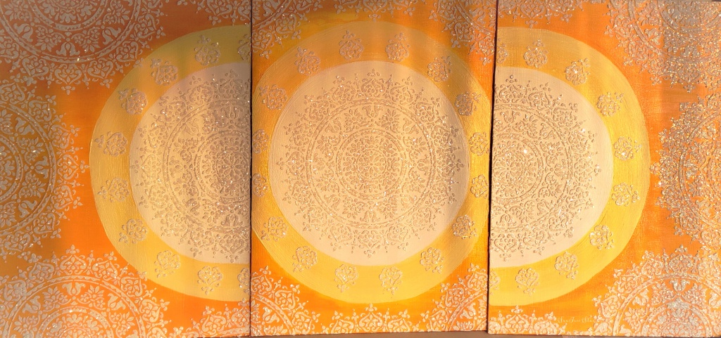 Shining Three Pieces Sun Mandala Painting
