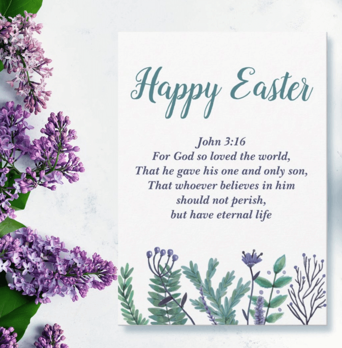 Happy Easter Religious floral Greetings Card featuring a colorful florals with  customizable script.